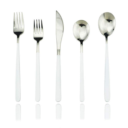 JASHII 20-Piece SUS304 Stainless Steel Silverware Set Luxury Flatware Cutlery Set Mirror Polished Service for 4 Include Knife Fork Spoon Dishwasher Safe (White silver)