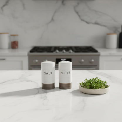 Young's Inc. Farmhouse Mini Ceramic Salt and Pepper Shaker Set - Cute Kitchen Table Accessories and Decor, Small 3-Inch Modern White Rustic Dining Table Decor for Everyday Dining and Gift Giving