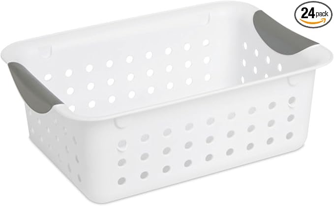 Sterilite 24-Pack Ultra Basket, Open Plastic Bins, Countertop, Cabinet and Closet Organizer, White, Small
