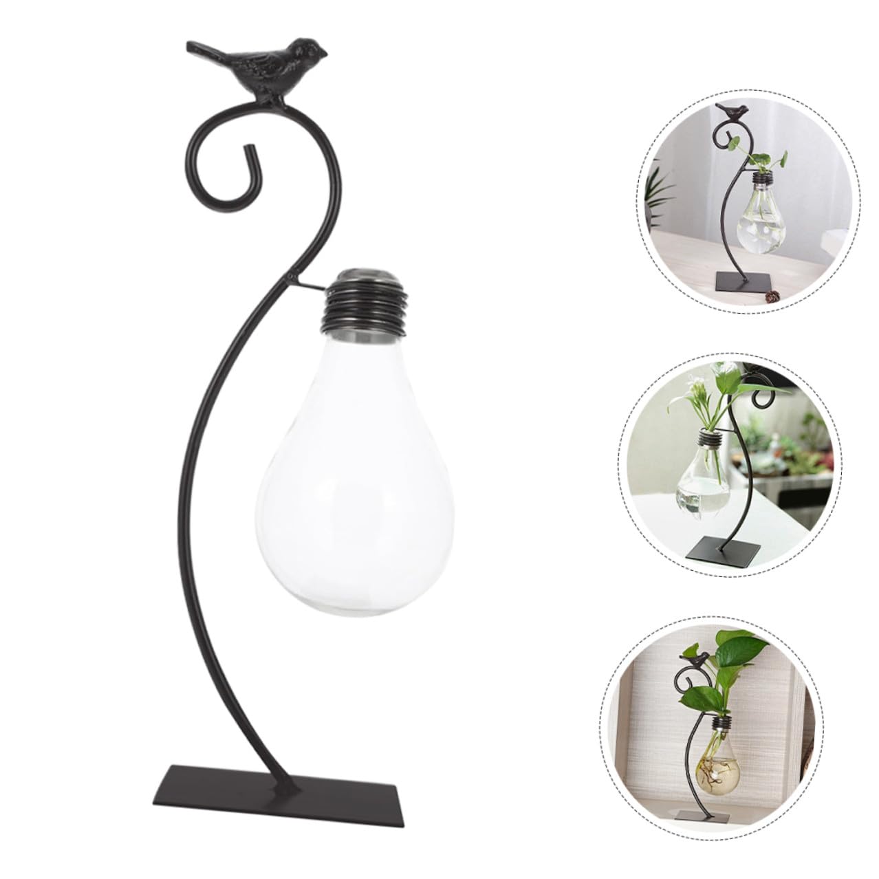 MAGICLULU Creative Hydroponic Glass Small Vase with Metal Stand, Decorative Tabletop Bird Plant Terrarium for Home Décor and Modern Living Room Centerpiece