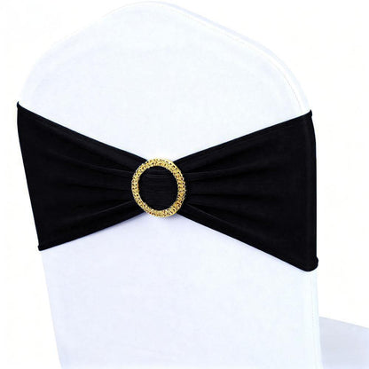 MAGTOWNE Black Chair Sashes 50 Pack with Gold Buckle Slider, Spandex Sashes for Folding Chairs Wedding Party Banquet Décor