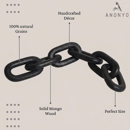 Boho Wooden Link Decor for Coffee Object for Coffee Table & Shelf Knot Sculpture, Farmhouse Rustic Shelf Natural Wood Chain Links for Living Room, Entryway, Console,Office Home Accent (Black Stain)