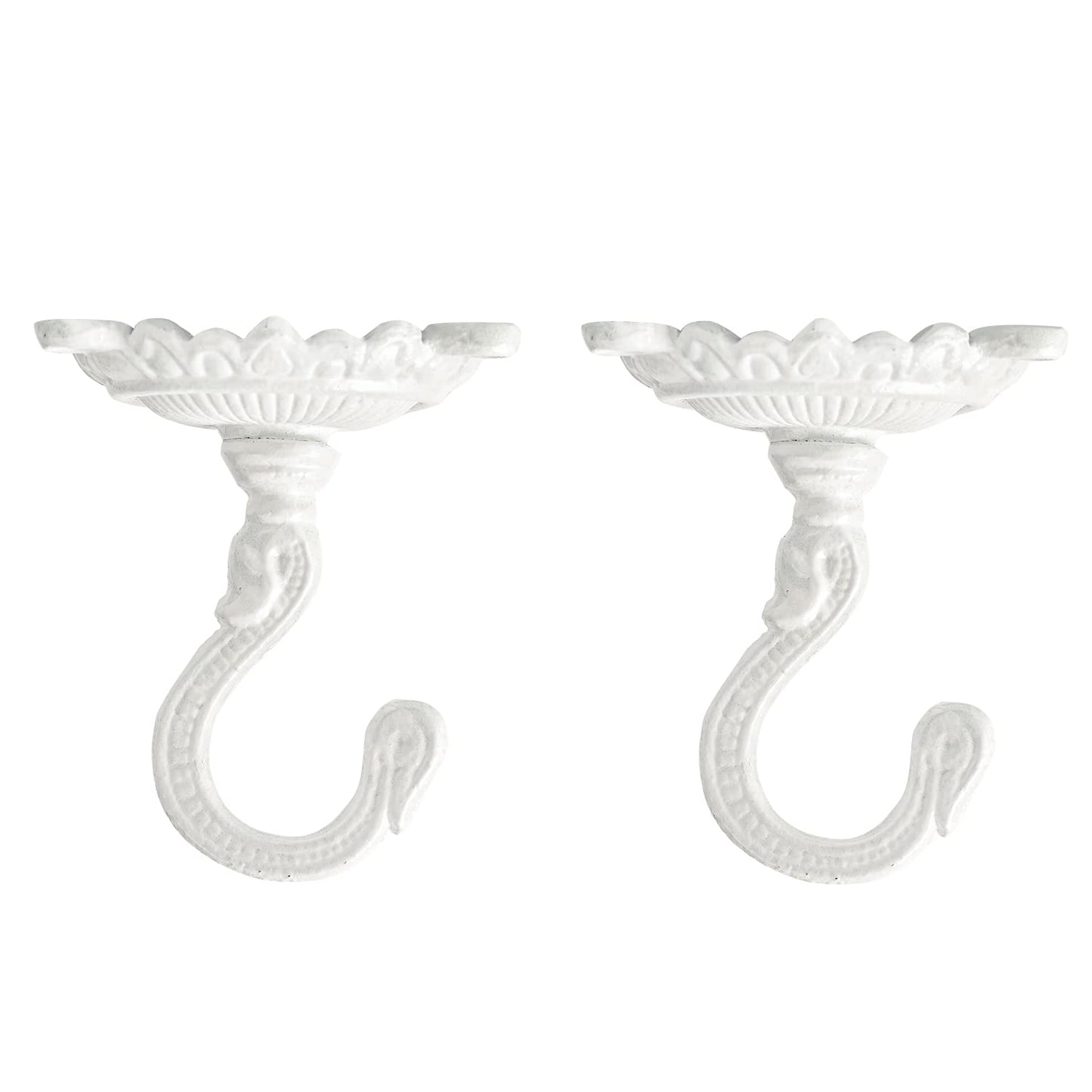 Sungmor Heavy Duty Ceiling Hooks for Hanging Plants, 2PC White 3.5x3.9Inch Large Cast Iron Ceiling Hooks, Antique Decorative Ceiling Swag Hooks for Hanging Planter Chandelier Wind Chime Lantern Hanger