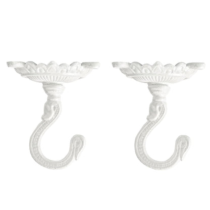 Sungmor Heavy Duty Ceiling Hooks for Hanging Plants, 2PC White 3.5x3.9Inch Large Cast Iron Ceiling Hooks, Antique Decorative Ceiling Swag Hooks for Hanging Planter Chandelier Wind Chime Lantern Hanger