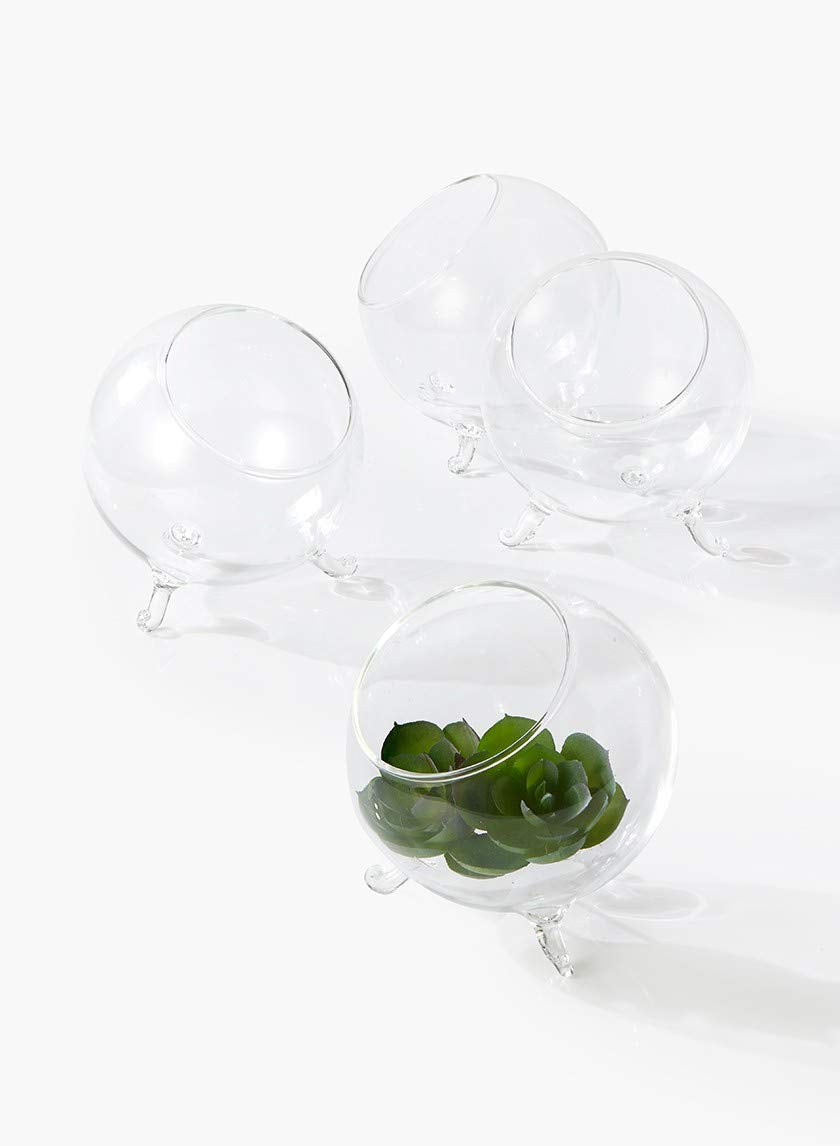Serene Spaces Living Set of 4 Mini Greenhouse Bowl, Glass Balls for Plants, Succulent Orbs for Centerpiece at Weddings, Events, Measures 4.5" Tall and 4" Diameter