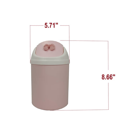 WQURC Mini Pink Desktop Trash Can with Swing Lid, Resin Bow Accent – 3.5L Compact Odor Control Small Waste Bin, Durable Plastic Tabletop Garbage Pail, Exclusive Only for Desktop Tiny Garbage Storage