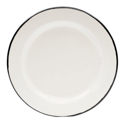 Tablecraft Enamelware Collection Black Rim Solid White Enamel Round Salad Plate, Camping, RV, Farmhouse, Home & Restaurant Use Porcelain Over Steel Reusable, Vintage, Boho, Retro, 8" Dia., Set of 6