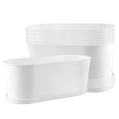 NINGWAAN 10 Pack 9 x 3.5 x 3.3 Inch Rectangle Window Planter Boxs, White Plastic Plant Pot with Saucers and Drainage Hole, Plastic Plant Pot for Windowsill Balcony Garden Home Office