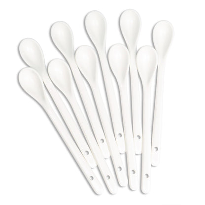 White Long Handle Porcelain Spoons Coffee, Tea, Yogurt and Ice-cream, Cutlery Fitting Ceramic Spoons 6.7 Inch Set of 10 (10, 6.7 inch)