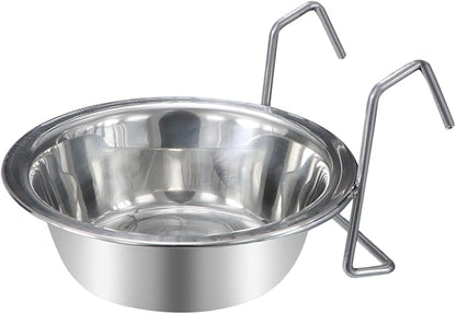 Wontee Pet Bowl Stainless Steel Hanging Food Water Bowls Bird Cage Feeder for Birds, Parrots, Small Sized Dogs and Cats (S)