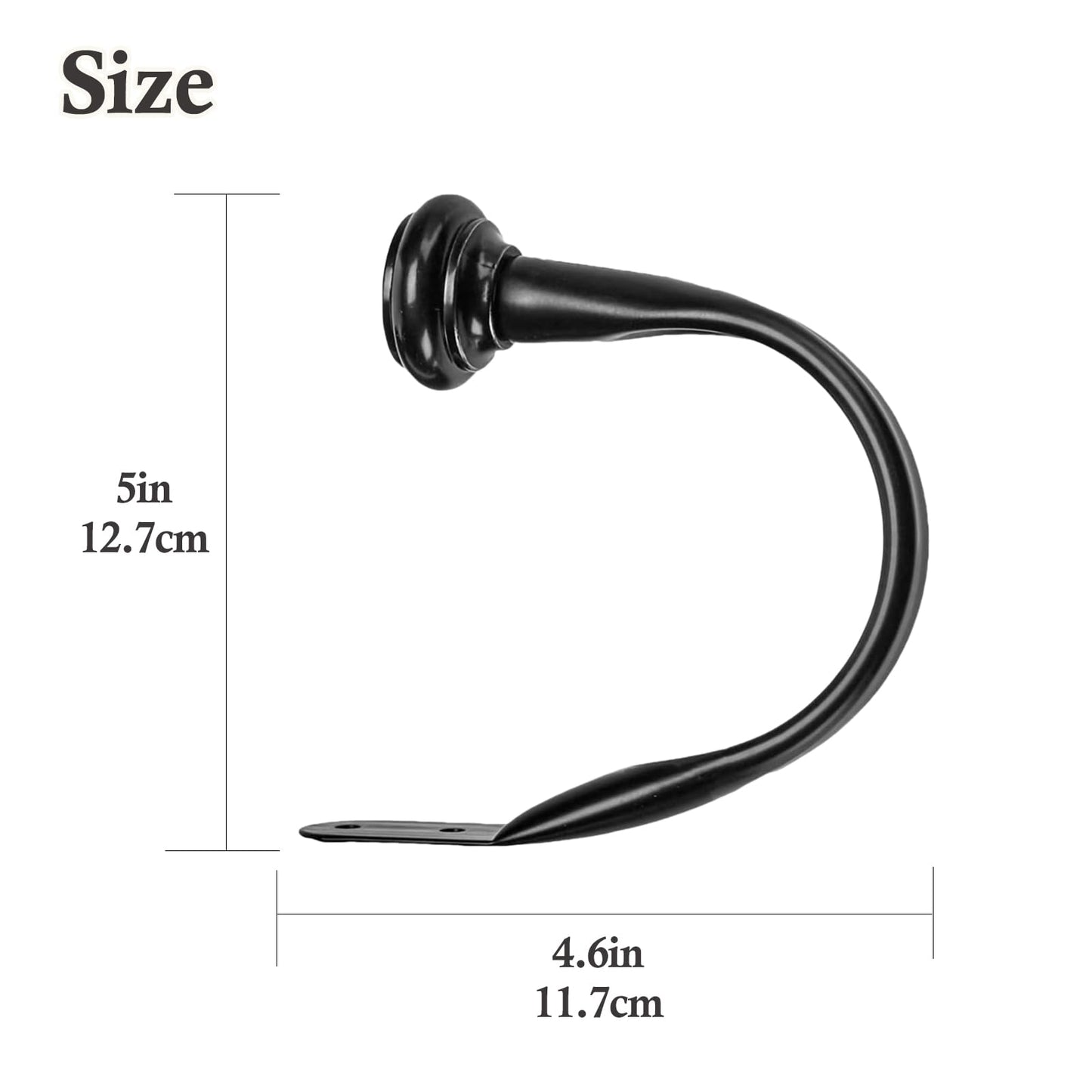 Primero Basics Black Curtain Tiebacks - Wall-Mounted Curtain Holdbacks, Elegant Curtain Hooks for Drapes, Curtain Holders for Wall, Tie Backs for Curtains, Modern Curtain Hooks,2 Pack