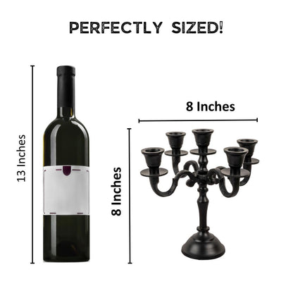 Rely+ 5 Arm Baby Candelabra Black Matte 8 Inch Taper Candle Holders Gothic Decorations Candlesticks Holder Home Decor Wedding Parties Centerpiece for Dining Table