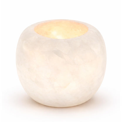 Single White Alabaster Candle Holder - Egyptian Tealight and Votive Candles Holders with Amber Glow for Home Décor - Natural Stone Soothing Tranquil