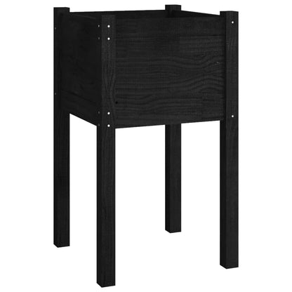 Yisssmeng Rustic Black Square Garden Planter 15.7" Solid Pinewood Outdoor Box with Matte Finish for Balcony Patio Vegetable Flower Herb