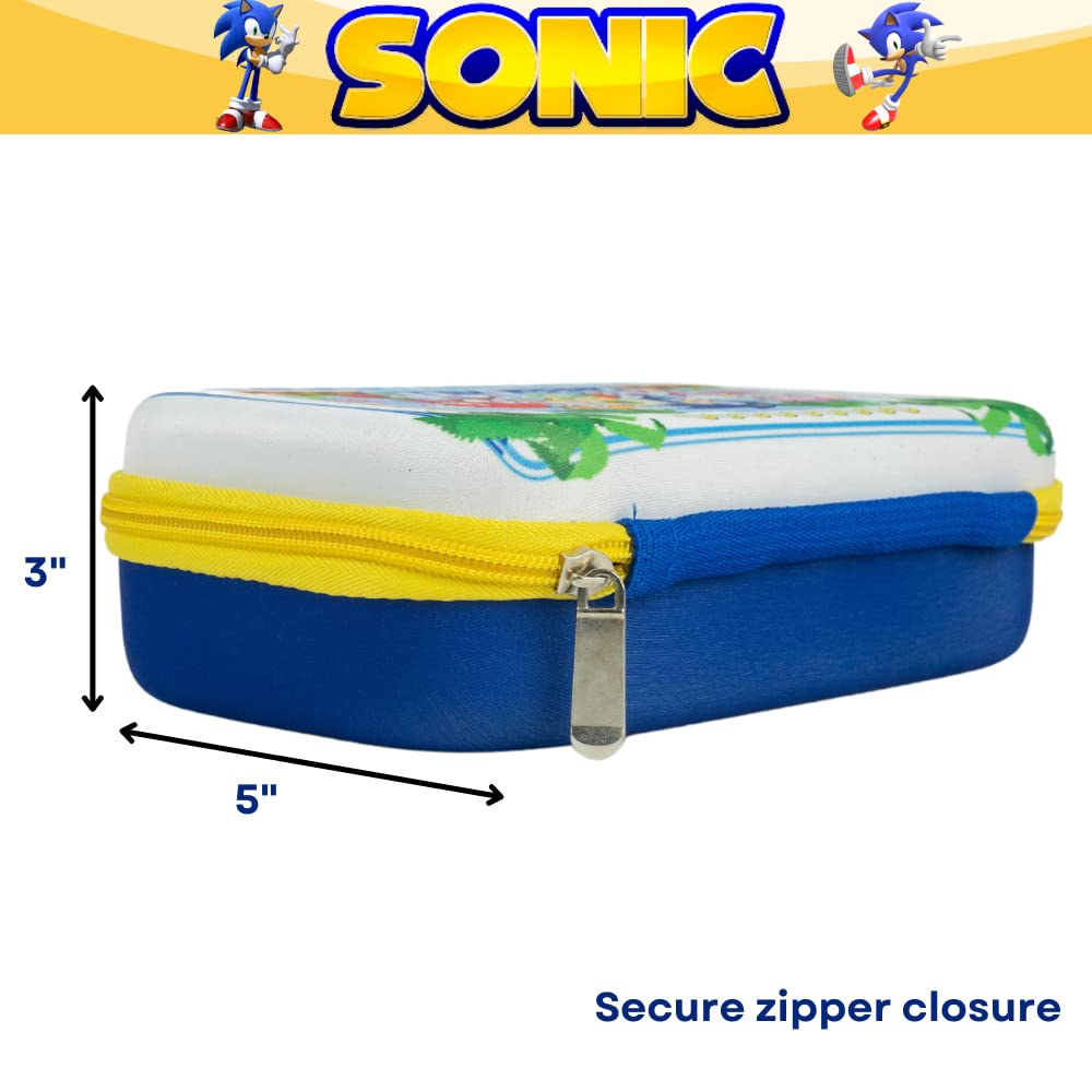 Innovative Designs Sonic the Hedgehog Pencil Case Set with Stickers and Gel Pens for Kids, Molded with Zip Closure, Blue