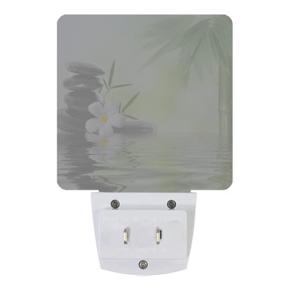 Smoaffly Zen Stones Bamboo Tree Jasmine Flower Spa Night Light Plug-in LED Nightlights Auto Sensor Night Lamp Dusk-to-Dawn Lamp Home Decor for Nursery Children Girls Boys