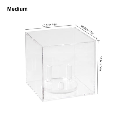 Kcgani 3 Pegs Round Display Easel Stands with Transparent Acrylic Box, Multiple Decoration Storage Case, Small Items Stands for Displaying Collectible Stone Rock Mineral Geodes (Medium-4x4x4in, 1Pcs)