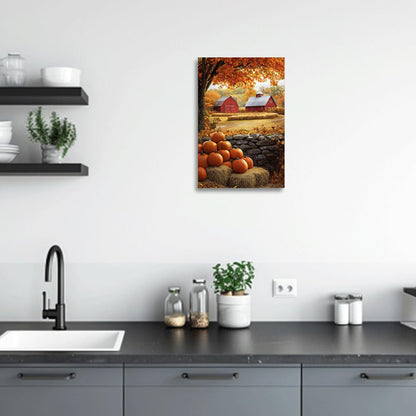 CGXLB Autumn Pumpkin Patch Wall Art Rustic Farmhouse Paintings Barn Harvest Picture Countryside Seasonal Canvas Prints Fall Decor for Living Room Dining Room 12"x18"