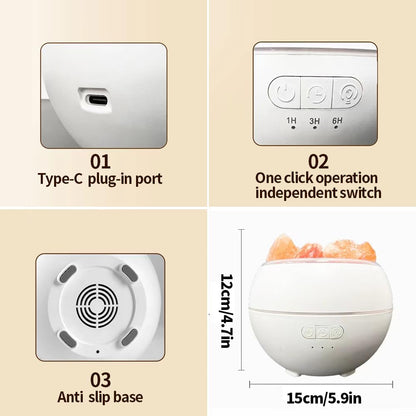 YZYOE Himalayan Salt Stone LED Ambient Light Humidifier, Dual Mode Flame Light and Gradient Color USB Aromatherapy Machine, A Combination of Two In One Bedside Night Light and Humidifier.