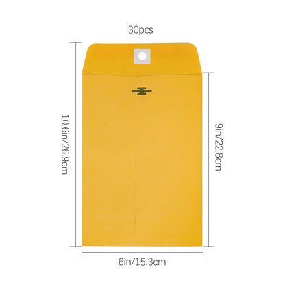 6” x 9” Clasp Envelopes with Gummed Seal Brown Kraft Catalog Envelopes Clasp Mailing Envelopes for Home, Office, Business 28 lb Kraft Paper,Pack of 30