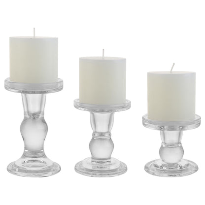 BTGLLAS 6-Piece Set of Glass Candlestick, Crystal Candlestick Holder Holder and Conical Candle, Christmas Candle Holder Decoration, Family Living Room Wedding Candle Holder (Clear 2sets)