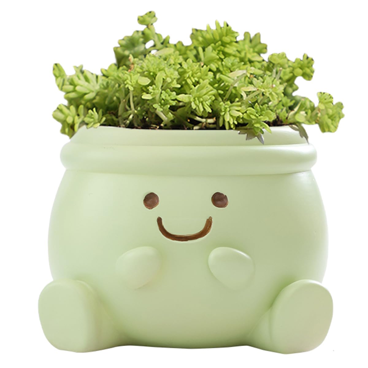 YOYLMAL Cute Face Planter Pot, Small Resin Head Planters for Indoor Plants, Funny Smiling Face Flower Pot Succulent Planter with Drainage Hole, Gift IdeaI for Birthday Christmas (Green)
