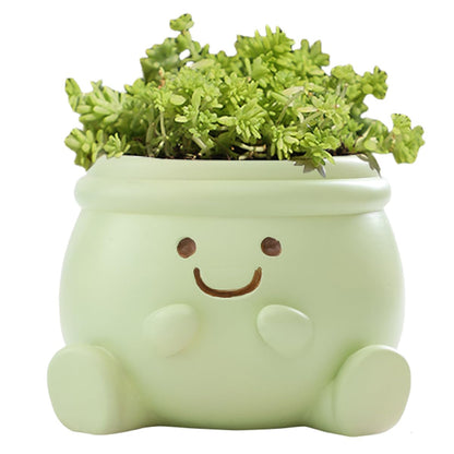 YOYLMAL Cute Face Planter Pot, Small Resin Head Planters for Indoor Plants, Funny Smiling Face Flower Pot Succulent Planter with Drainage Hole, Gift IdeaI for Birthday Christmas (Green)