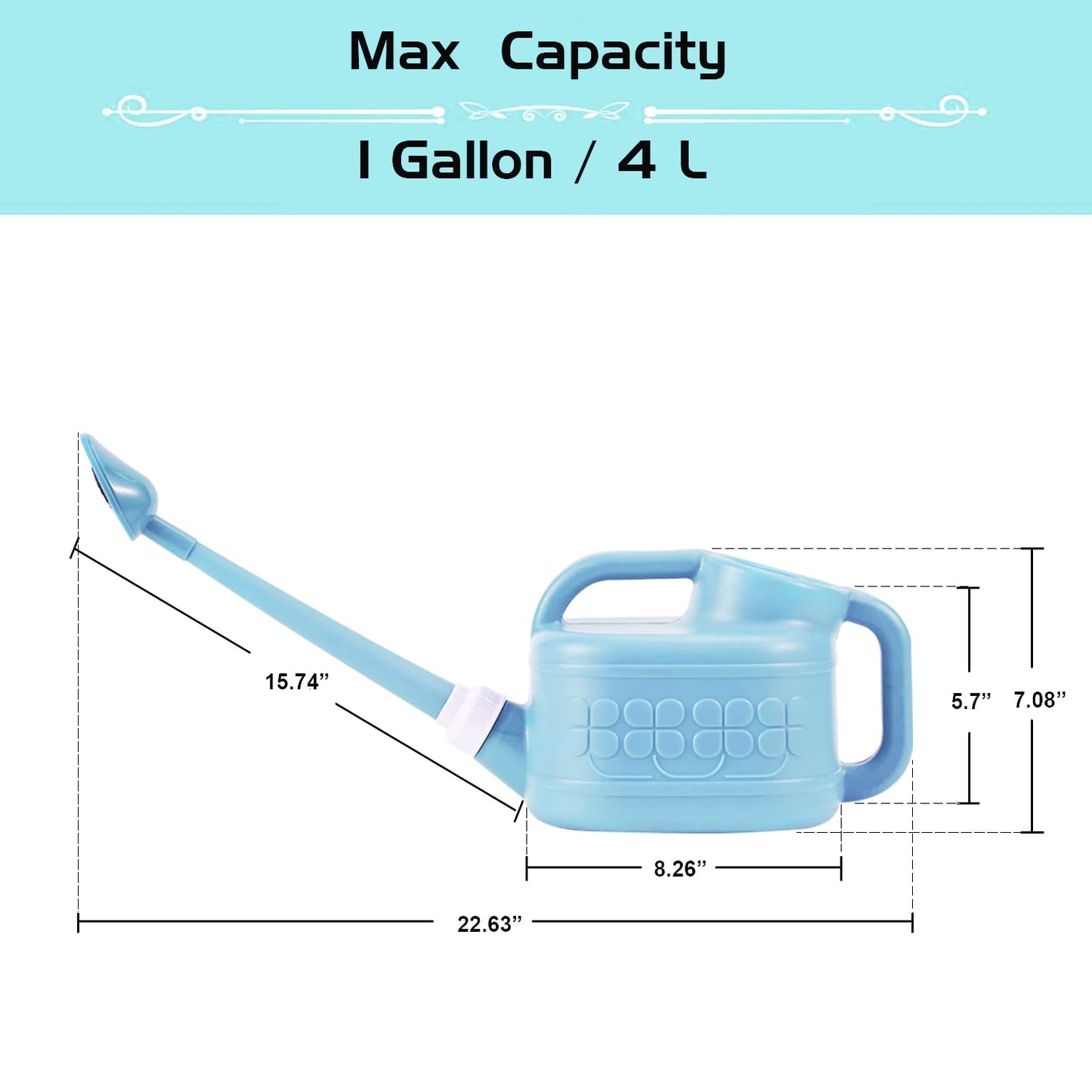 Garden Watering Can for Indoor & Outdoor Plants, Ebristar Plastic Watering Can 1 Gallon with Long Spout & Removable 360 Degree Rotation Sprinkler Head, Lightweight Watering Pot for Houseplants - Blue