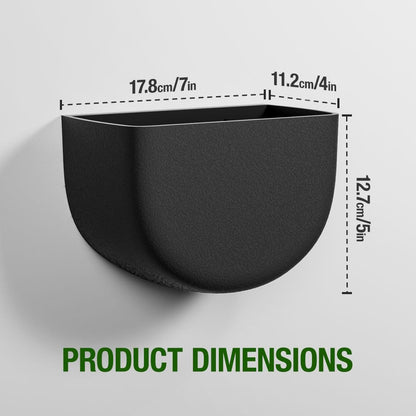 Asnext 2 Pack Wall Hanging Planter Pots for Indoor and Outdoor Plants, 7 Inch Half-Moon-Shaped Plastic Wall Planter, Wall Mounted Succulent Planters (Black)