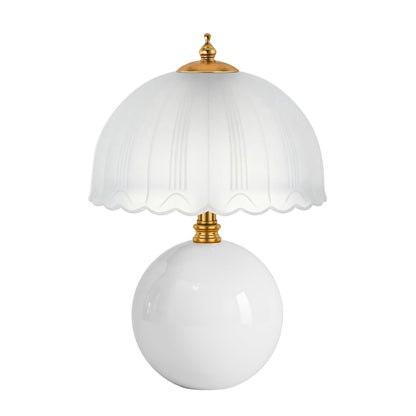 PARTPHONER Mushroom Table Lamp, Ceramic Bedside Lamp with Glass Shade, 3-Way Lighting (2700K-5000K) Rocker Switch, Small Nightstand Lamp for Bedroom, Living Room, Office, White
