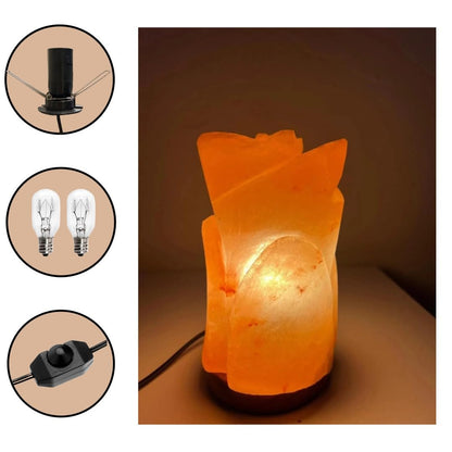 NatureBoost Himalayan Pink Salt Lamp – Flower Shape – Hand-Carved Natural Crystal Salt Rock with Wooden Base Ideal Gift & Home Décor