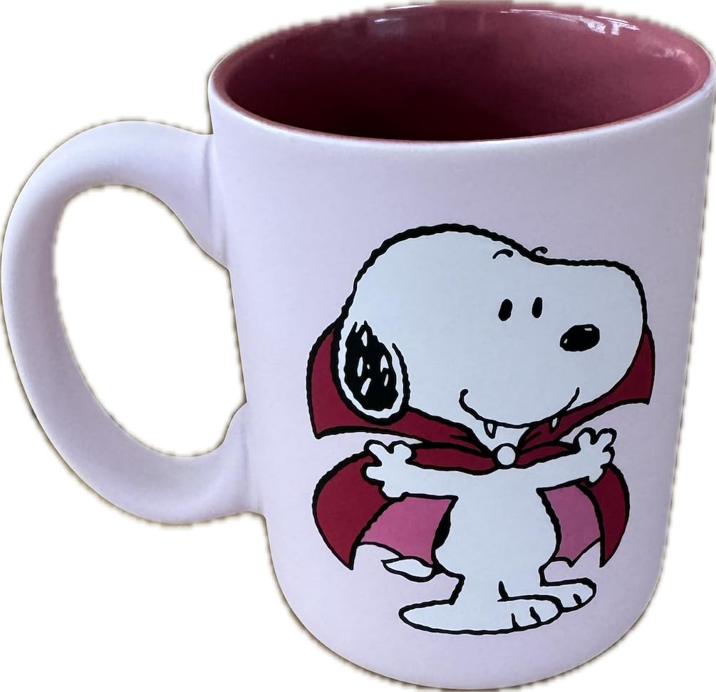Zrike Peanuts Halloween Ceramic Coffee Mug, Pink with Mauve Interior, Trick or Treat