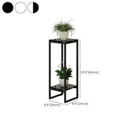 KWOKING Simple Square Multi-Level Wood Plant Table with Storage Shelf Floor-Standing Wrought Iron Planter Stand for Living Room Indoor Use Especially for Balconies Black 9" L x 9" W x 24" H