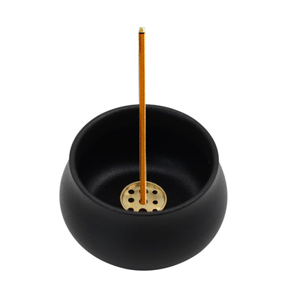MrMrKura Ceramic Incense Holder for Sticks, Incense Burner Holder Ash Catcher with Non-Slip Pads, Incense Stick Holder for Unique Home Decor/Meditation/Yoga/Gift (Black)
