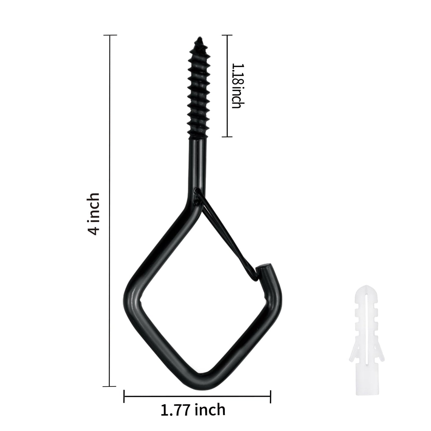 10 PCS Black Eye Screw Hooks, 4 Inch Ceiling Hooks for Hanging Heavy Duty Items with Safety Buckle – Metal Eye Bolt Hooks for Hanging Plants, Wind Chimes, Bird Feeders, String Lights, and More