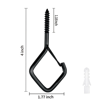 10 PCS Black Eye Screw Hooks, 4 Inch Ceiling Hooks for Hanging Heavy Duty Items with Safety Buckle – Metal Eye Bolt Hooks for Hanging Plants, Wind Chimes, Bird Feeders, String Lights, and More