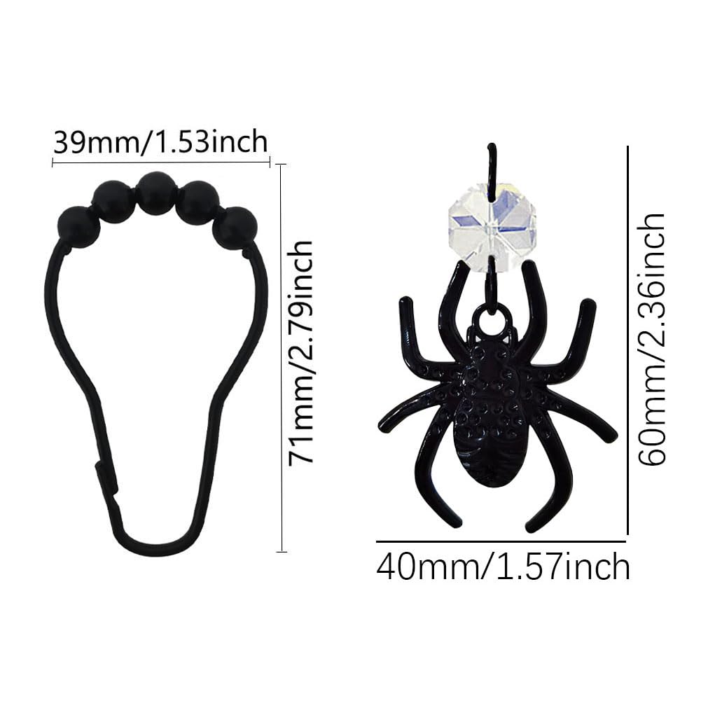 Black Spider Shower Curtain Hooks for Decorative Spiderman Bathroom Set，Stainless Steel Rustproof Shower Hooks, Halloween Boy Spiderman Theme Element Decor 12PCS (Black)
