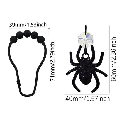 Black Spider Shower Curtain Hooks for Decorative Spiderman Bathroom Set，Stainless Steel Rustproof Shower Hooks, Halloween Boy Spiderman Theme Element Decor 12PCS (Black)