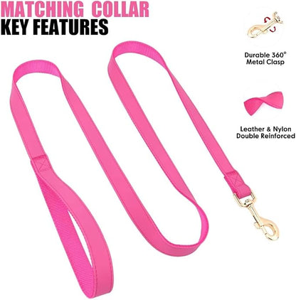 PET ARTIST Soft PU Leather Dog Collar and Leash Set, Bright & Stylish 5FT PU Leather Leash and Collar Set, Durable Pet Collars with Quick Release Metal Buckle for Small Dogs,Hot Pink,S(9"-14")