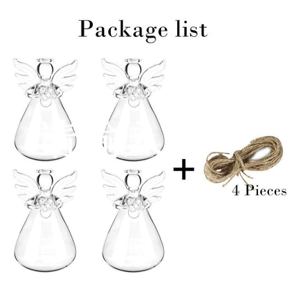 Sziqiqi Clear Glass Guardian Angel Vases Bulk for Hanging Vases for Buds Cuttings Greenery Hydroponic Plant Containers Room Ornaments Bautizo Decorations 3.5inch/4Pcs