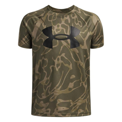Under Armour Boys' Tech Big Logo Printed Short-Sleeve T-Shirt, (392) Marine OD Green / / Bayou, Large