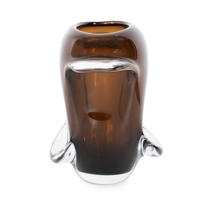 Howard Elliott Collection Smokey Umber Flared Edge Glass Vase Short, Handcrafted Amber Glass Vase with Sculpted Shape, Decorative Accent for Table, Shelf or Centerpiece, 9.875H x 12.25W x 5.875D