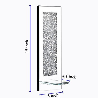 Pibeyer Crystal Crush Diamond Wall Candle holder set of 2, Rectangle Silver Mirrored Candle Sconces, Home Wall decoration for Living Room,Dining Room & Bedroom