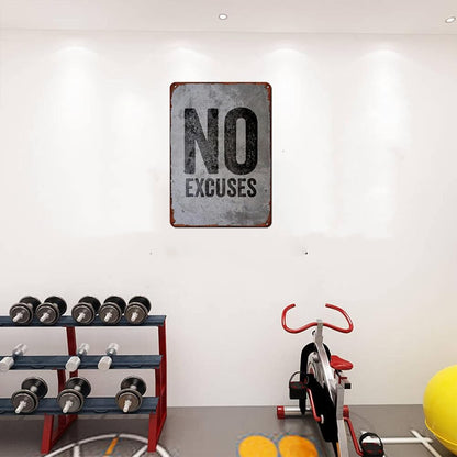 GYM Metal Tin Sign No Excuses Retro Poster Motivational Quote Gym Signs For Cafe Bar Gym Living Room Bathroom Kitchen Home Art Wall Decoration Plaque Gift 8x12 Inch