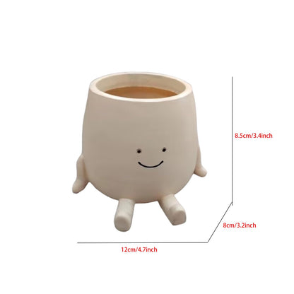 Face Planter Pots Head Cute Resin Cactus For Indoor And Outdoor Face Vase Home Decor Bookshelf Decor Cute Heart Smile Face Resin Succulent Pots Gifts For Valentine's Day Unique Succulent Pot（laugh）