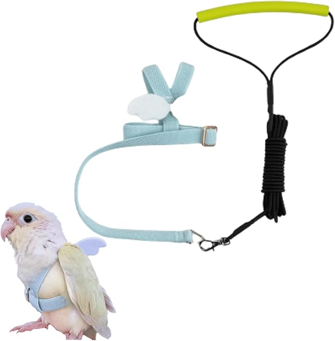 Pet Parrot Bird Harness and Leash, Adjustable Training Design Anti-Bite, Bird Nylon Rope with Cute Wing for Lovebird Budgie African Grey Macaw Conure (Light Blue,M)