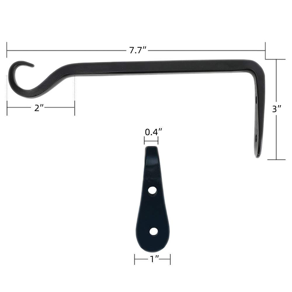 Worth Garden 6-Pack 7" Plant Hanger Bracket - Forged Wrought Iron Powder-Coated Heavy Duty Wall Hook - Black Hanging Hooks - Durable and Stable for Bird Feeders, Planters Indoor & Outdoor
