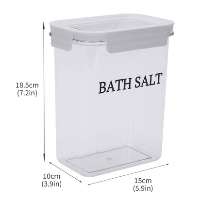 Qinpufu 61 oz Bath Salt Jar, Plastic Bath Salt Container with Scoop, Airtight Storage with Locking Lids, Stackable Clear Canister for Epsom Salt, Bathtub Accessories