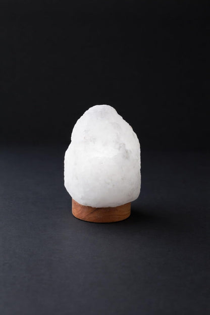 Natural Wellness Line White Rock Salt LED LAMP 1.5-2Ibs with Wood+ LED&USB Cable