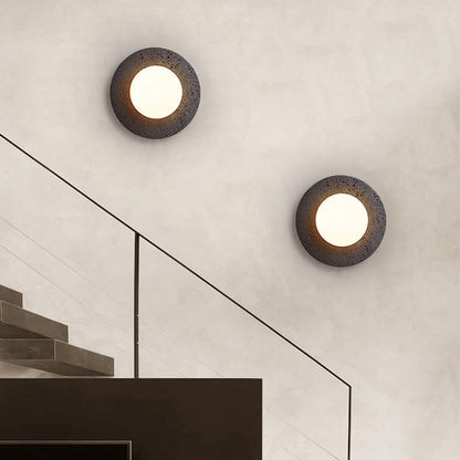 BFFGKGL Modern Natural Black Travertine Hallway Wall Sconce Nordic Creativity Round Transmittance Glass Bedside Wall Light Japanese Minimalist Aisle Wall Lamp For Living Room Stairs Living Room Balcon